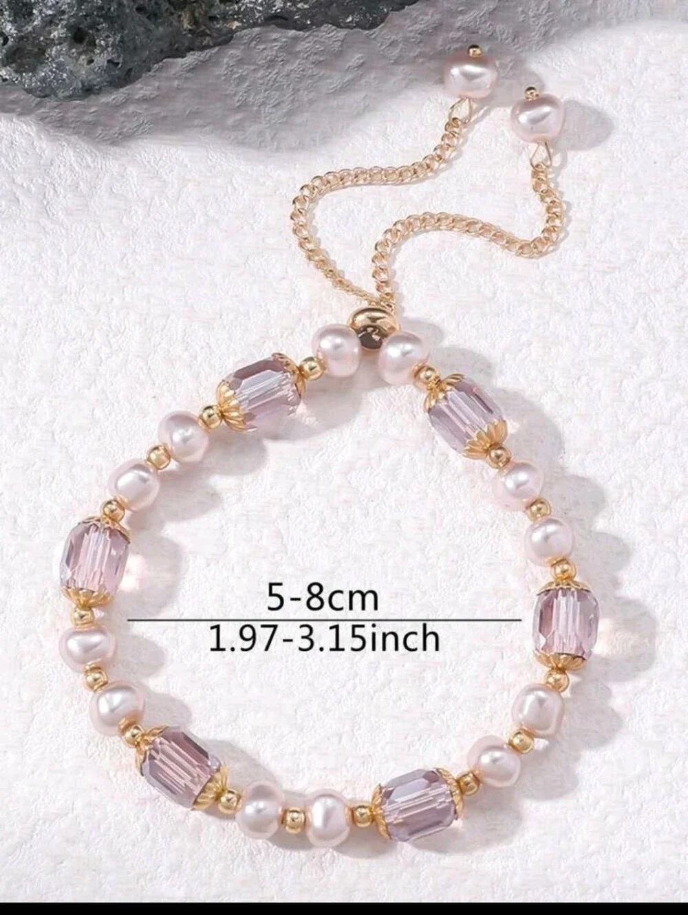 BRAND NEW ** Elegant Gold Pearl Bracelet with Lavender Crystal Accents